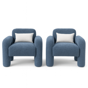 Contemporary Blue Bouclé Armchair Set